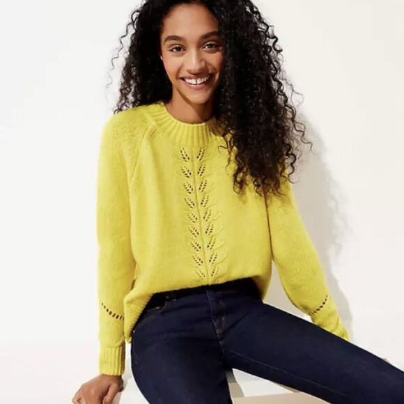 LOFT Petites Yellow Dusty Lemon Pointelle Long Sleeve Sweater XSP NWT - Picture 1 of 7